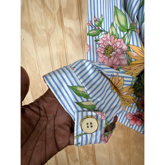 Rafaella XL Floral Stripe Cotton Button Up Jacket Pockets Spring Summer Layer - Picture 4 of 8